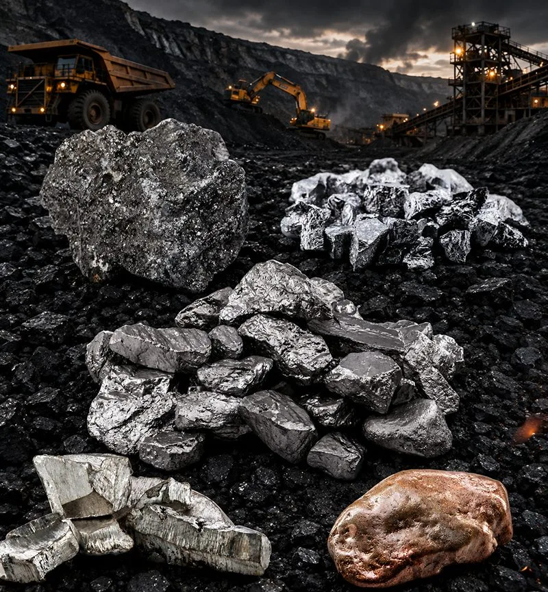 Piles of critical mineral ore at an active mine site